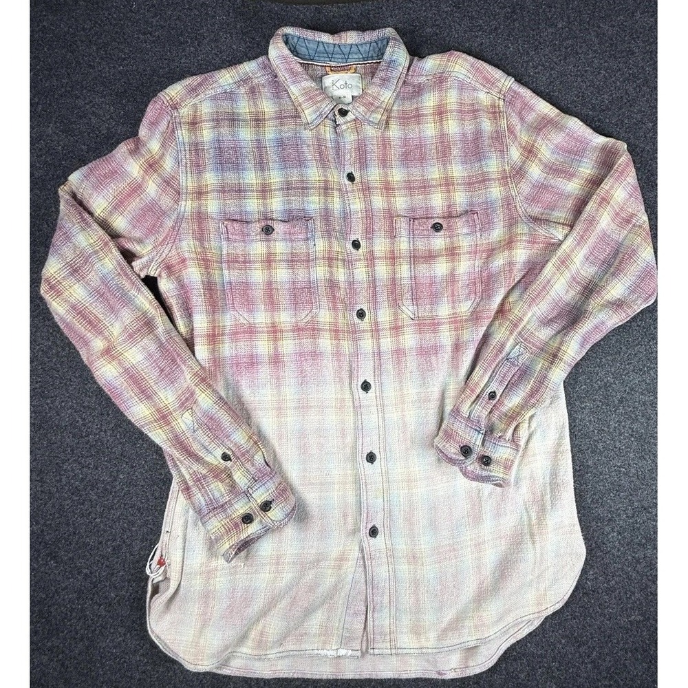Koto Shirt Mens Medium Multicolor Plaid Flannel‎ Double Pocket Casual Soft